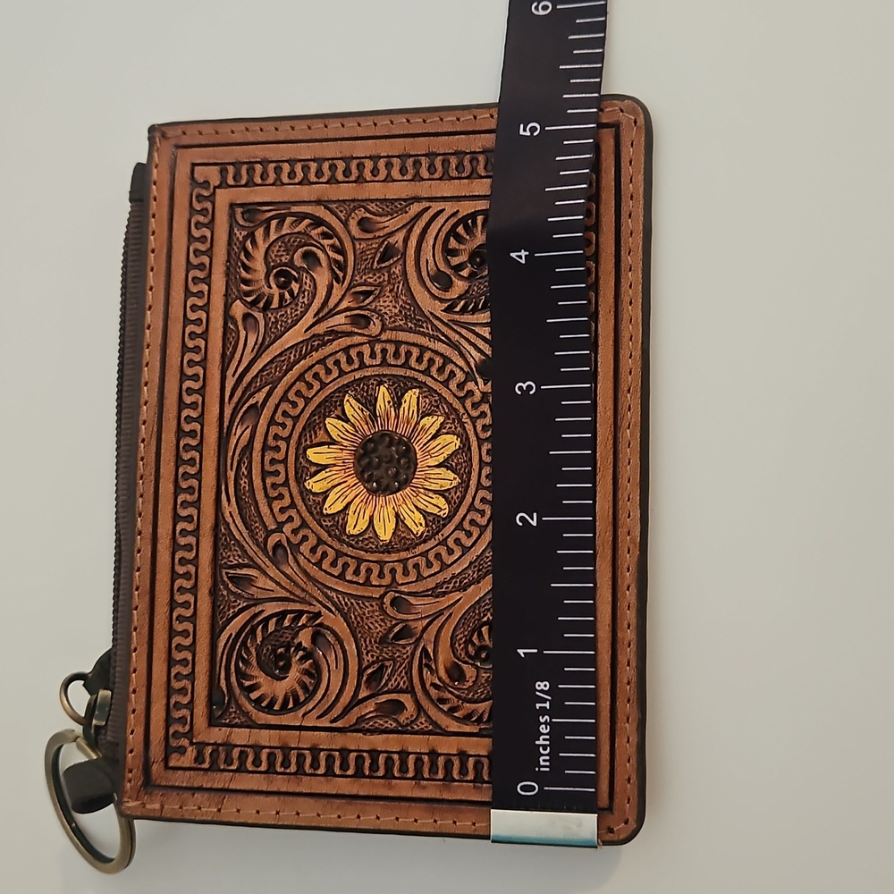 NWOT Genuine Leather Brown Sunflower Wallet - Picture 5 of 5